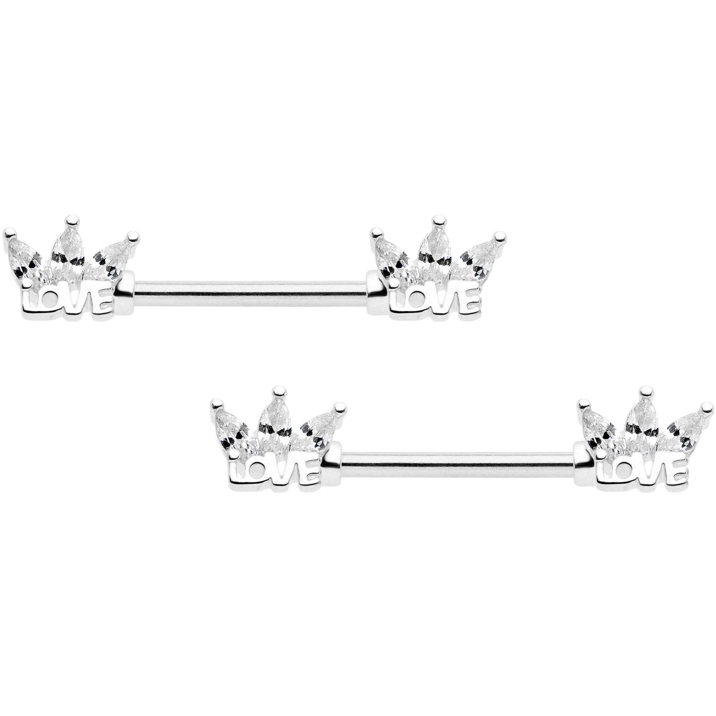 14G 9/16 Clear Gem Crown of Love Barbell Nipple Ring Set