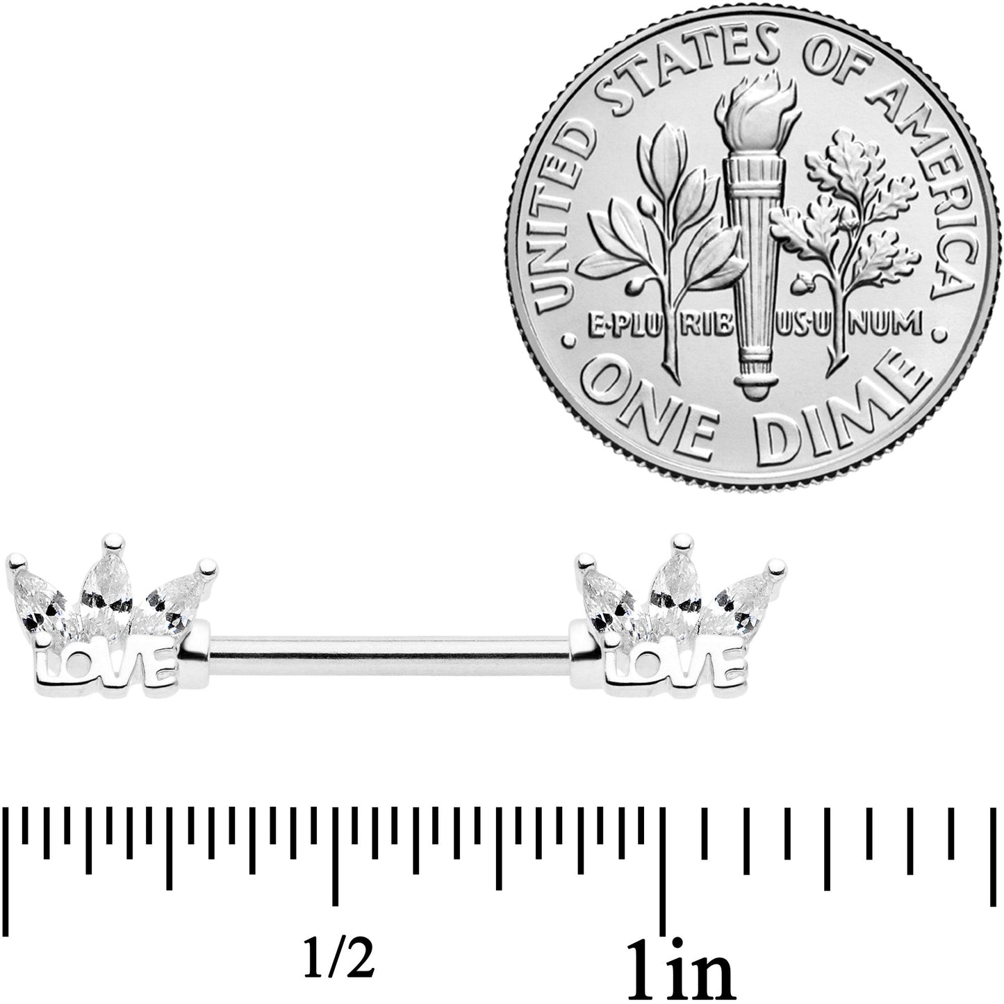 14G 9/16 Clear Gem Crown of Love Barbell Nipple Ring Set