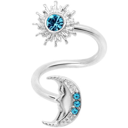 14G 7/16 Aqua Gem Moon Spiral Twister Belly Ring