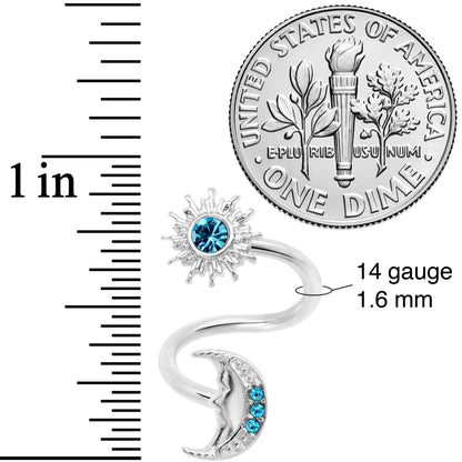 14G 7/16 Aqua Gem Moon Spiral Twister Belly Ring