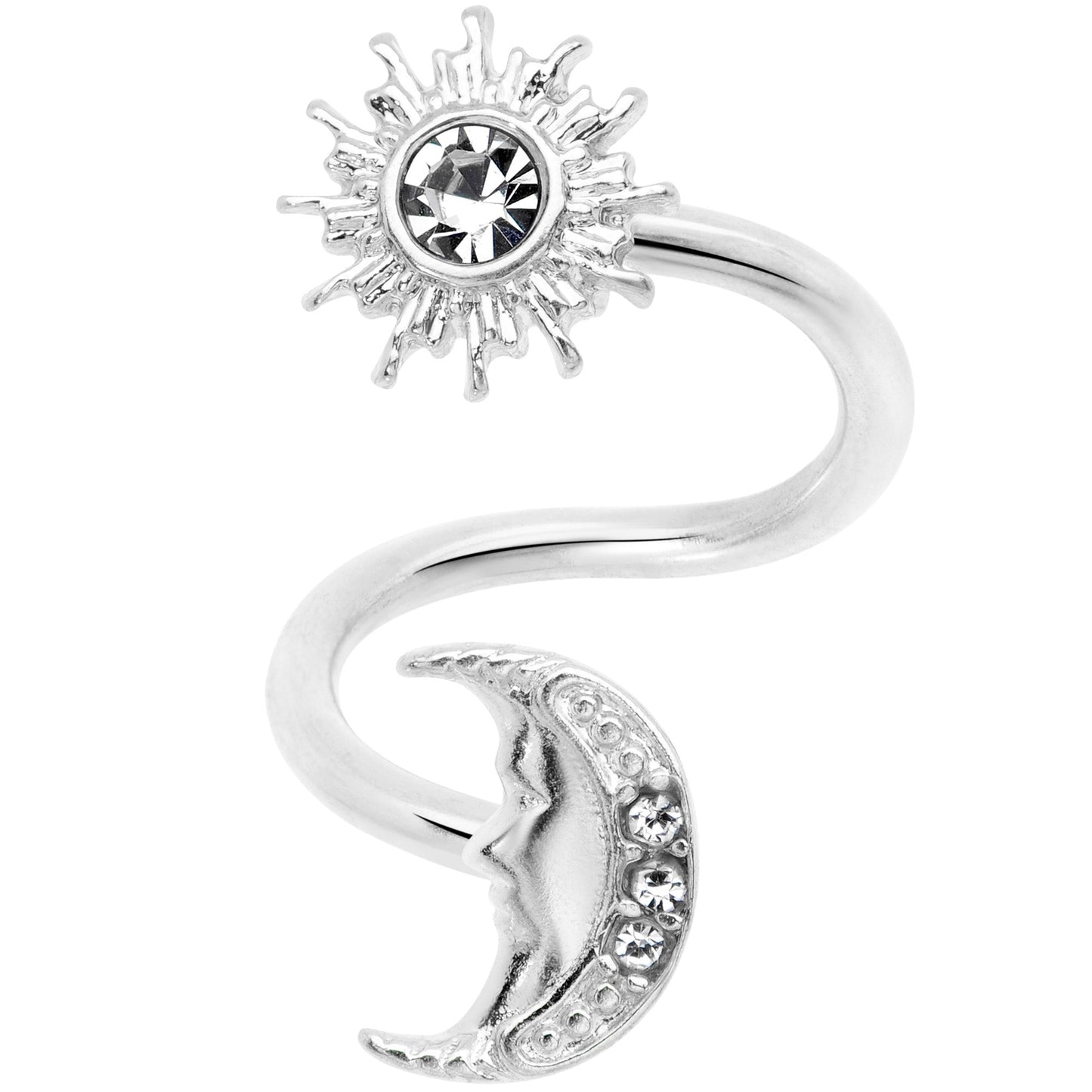 14G 7/16 Clear Gem Moon Spiral Twister Belly Ring