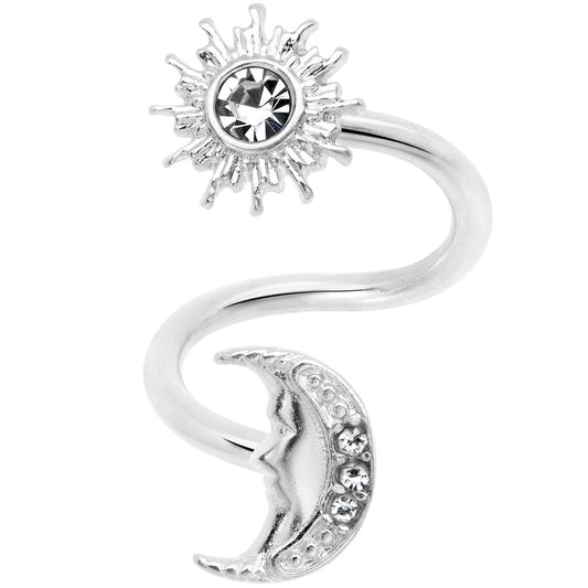 14G 7/16 Clear Gem Moon Spiral Twister Belly Ring