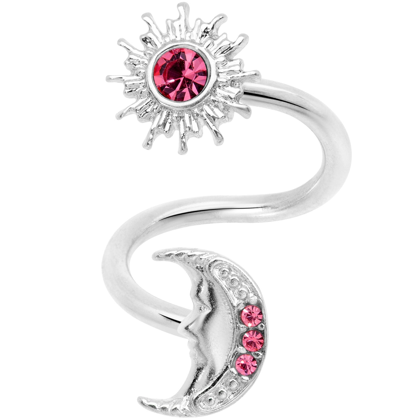 14G 7/16 Pink Gem Moon Spiral Twister Belly Ring