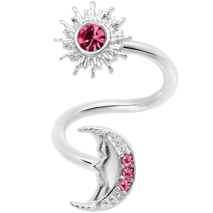 14G 7/16 Pink Gem Moon Spiral Twister Belly Ring