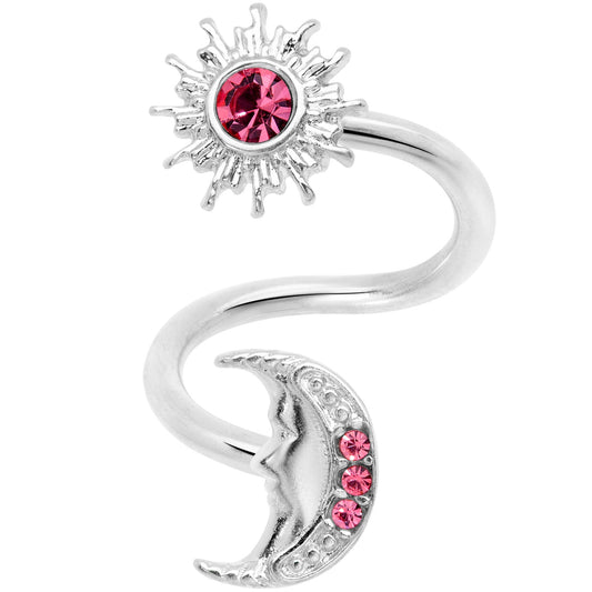14G 7/16 Pink Gem Moon Spiral Twister Belly Ring