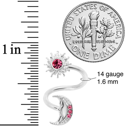 14G 7/16 Pink Gem Moon Spiral Twister Belly Ring