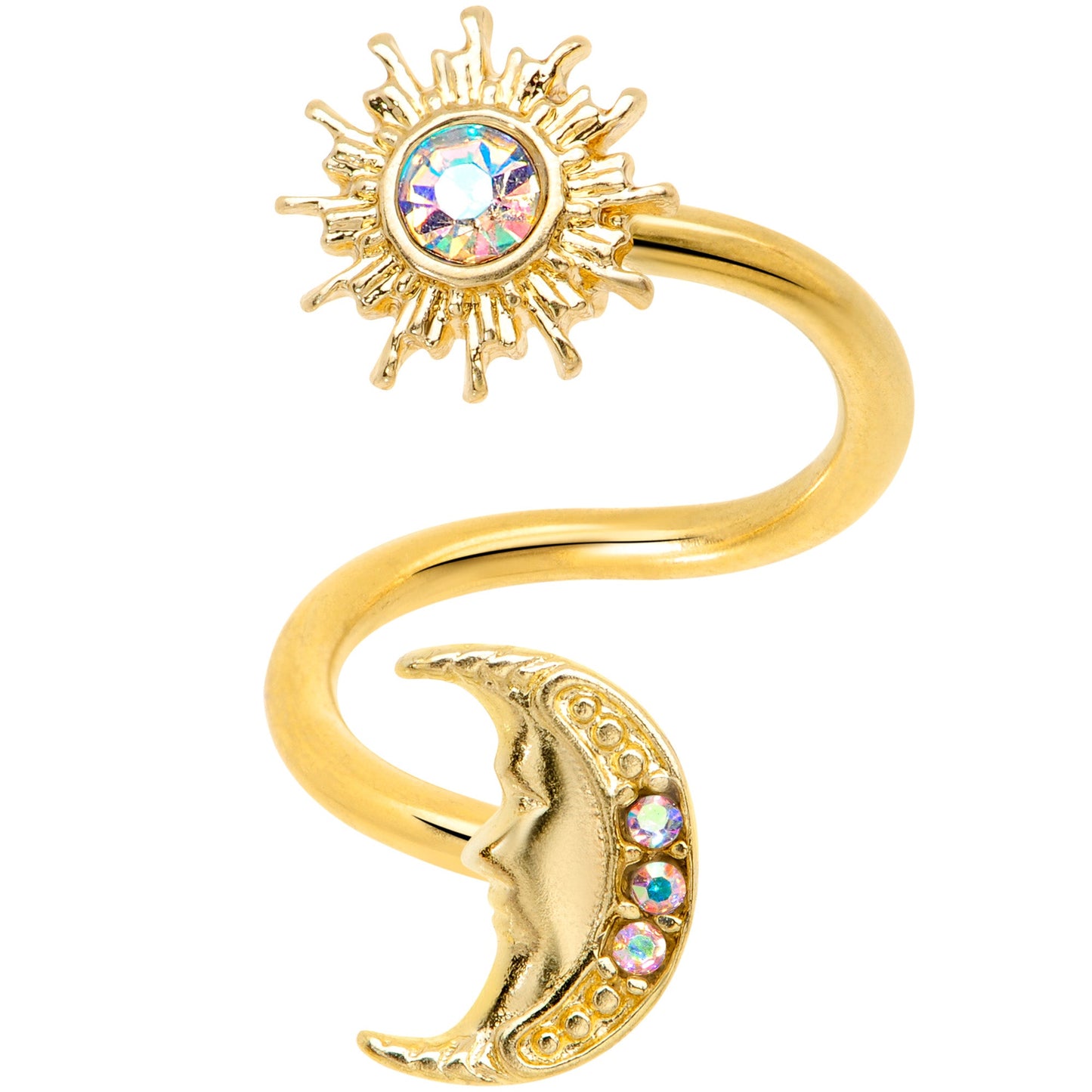 14G 7/16 Aurora Gem Gold Tone Moon Spiral Twister Belly Ring
