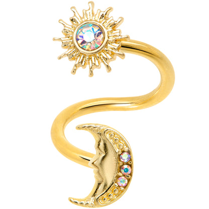 14G 7/16 Aurora Gem Gold Tone Moon Spiral Twister Belly Ring