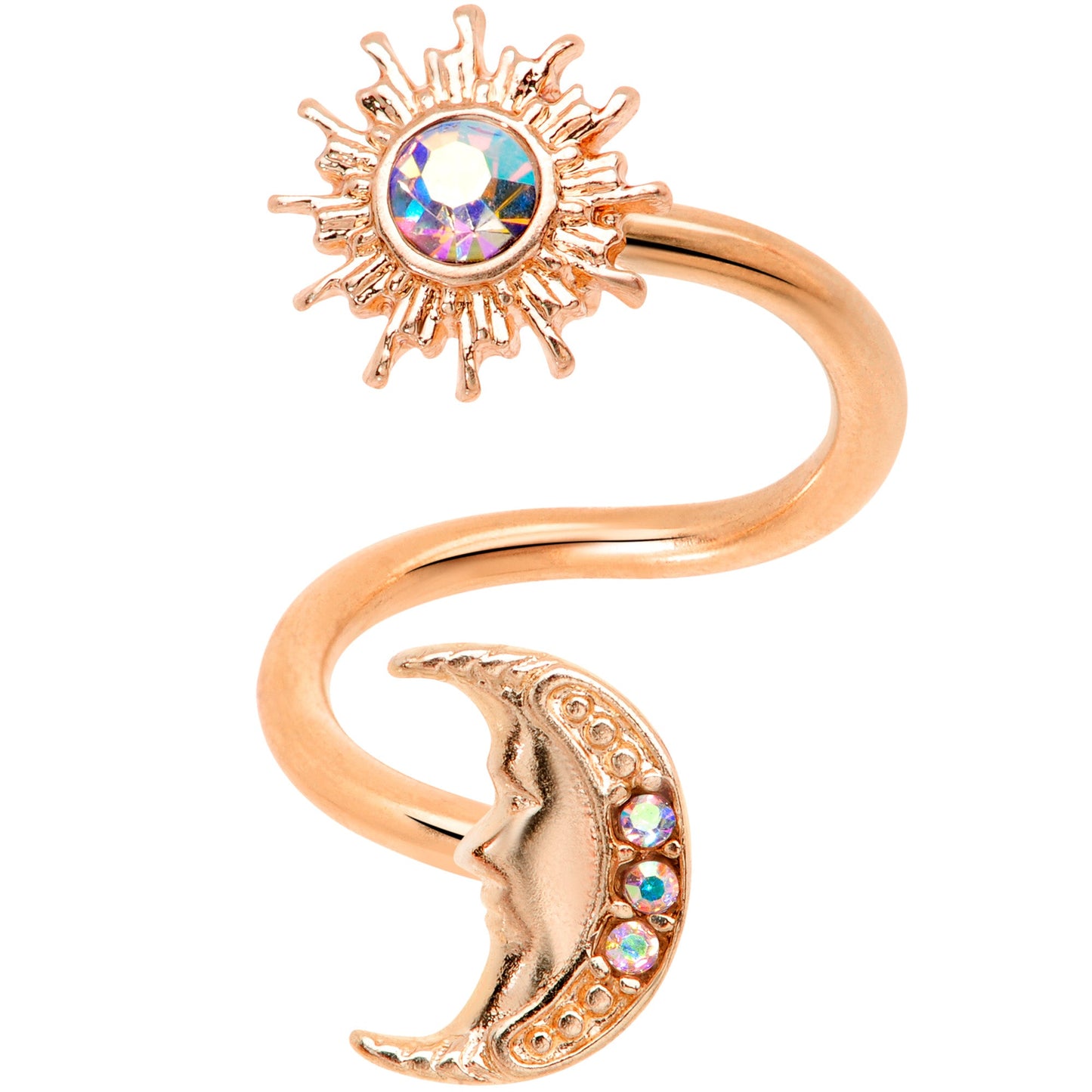 14G 7/16 Aurora Gem Rose Gold Tone Moon Spiral Twister Belly Ring
