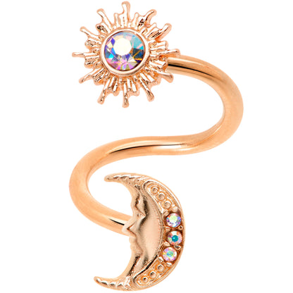 14G 7/16 Aurora Gem Rose Gold Tone Moon Spiral Twister Belly Ring