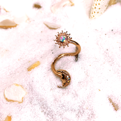 14G 7/16 Aurora Gem Rose Gold Tone Moon Spiral Twister Belly Ring