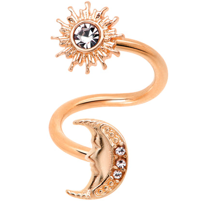 14G 7/16 Clear Gem Rose Gold Tone Moon Spiral Twister Belly Ring