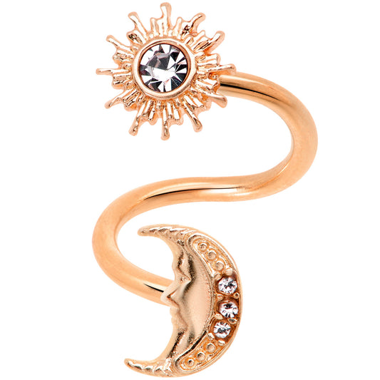 14G 7/16 Clear Gem Rose Gold Tone Moon Spiral Twister Belly Ring