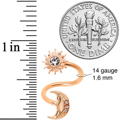 14G 7/16 Clear Gem Rose Gold Tone Moon Spiral Twister Belly Ring