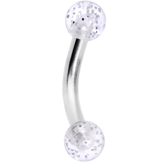 14G 5/16 Clear Speckled Acrylic End Curved Eyebrow Ring