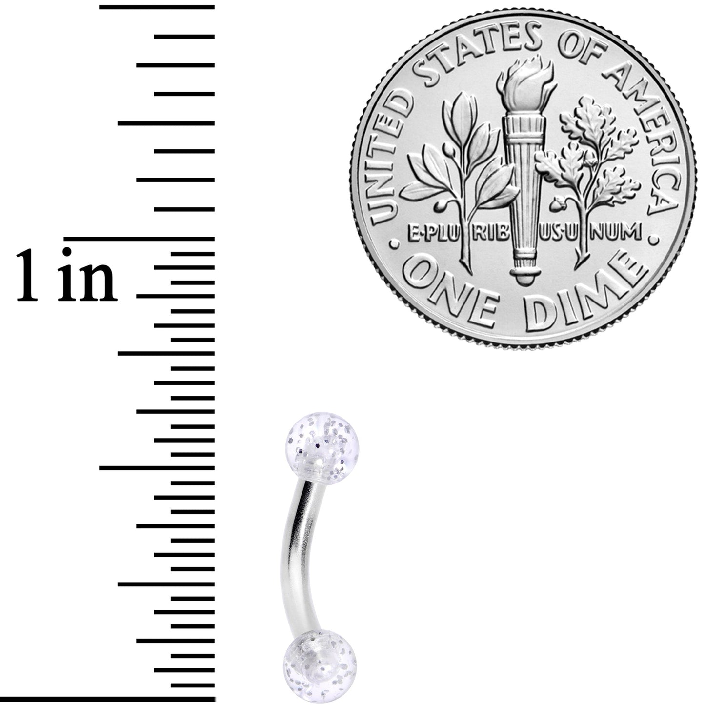 14G 5/16 Clear Speckled Acrylic End Curved Eyebrow Ring