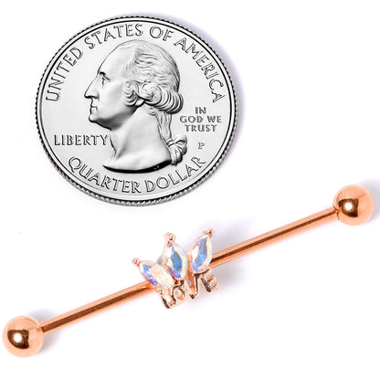 14G Aurora Gem Rose Gold Tone Crown Love Industrial Barbell 38mm