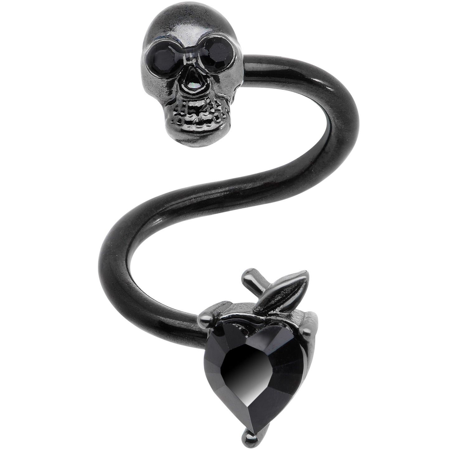 14G 1/2 Black CZ Gem Halloween Skull Spiral Twister Belly Ring