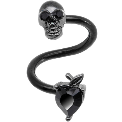 14G 1/2 Black CZ Gem Halloween Skull Spiral Twister Belly Ring