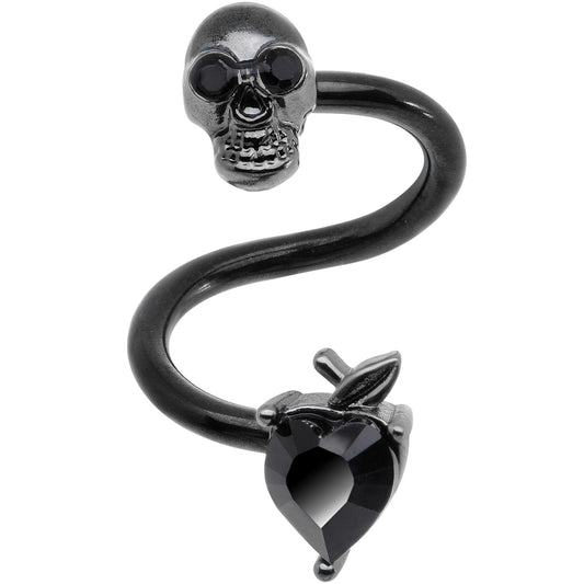14G 1/2 Black CZ Gem Halloween Skull Spiral Twister Belly Ring