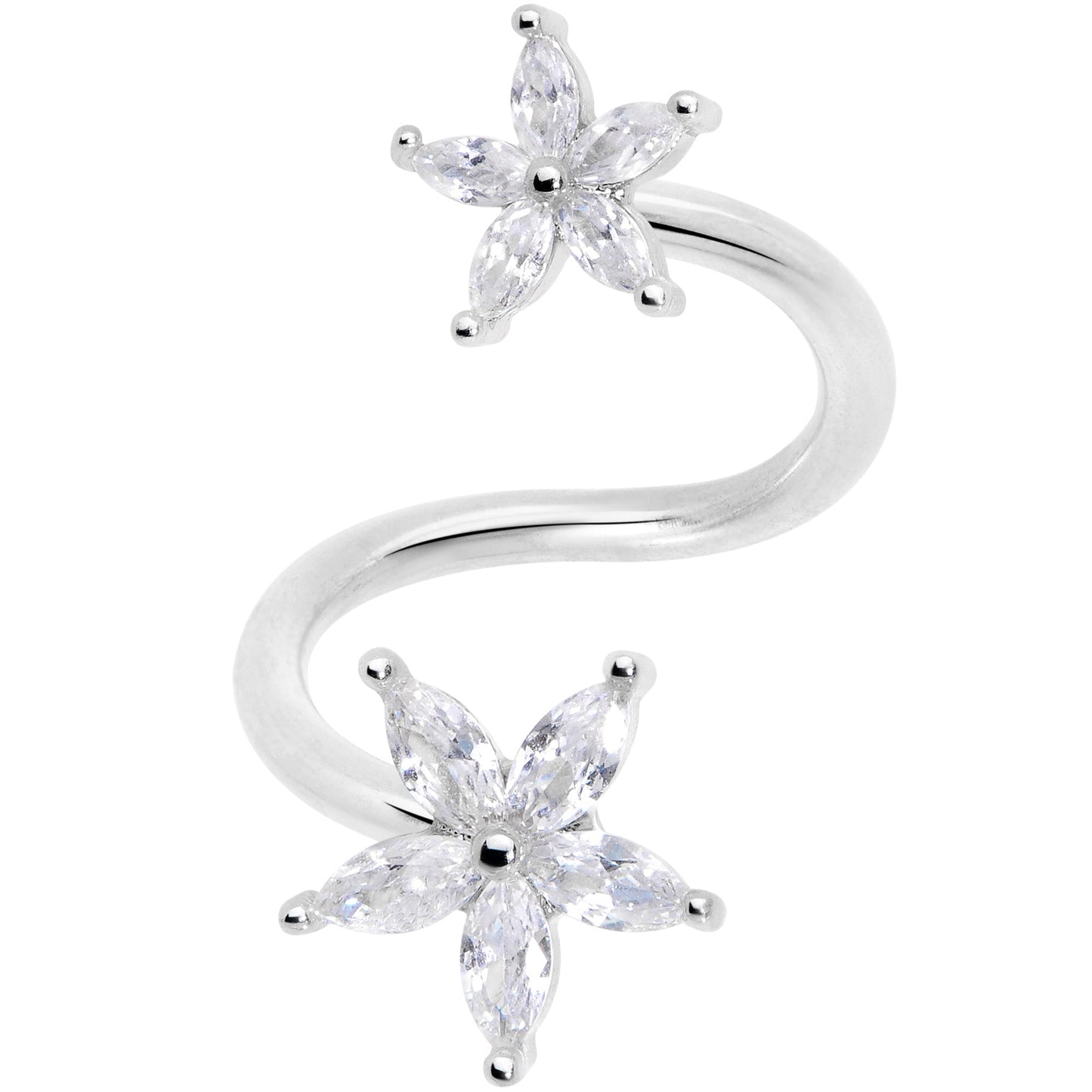 14G 1/2 Clear Gem Star Flower Spiral Twister Belly Ring