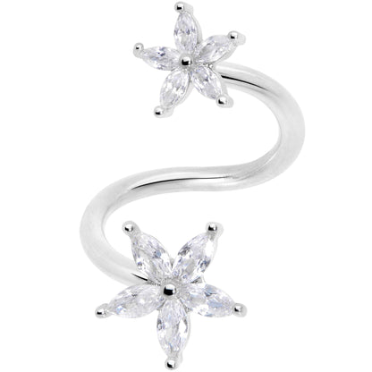 14G 1/2 Clear Gem Star Flower Spiral Twister Belly Ring