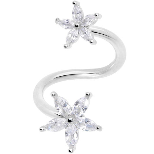 14G 1/2 Clear Gem Star Flower Spiral Twister Belly Ring