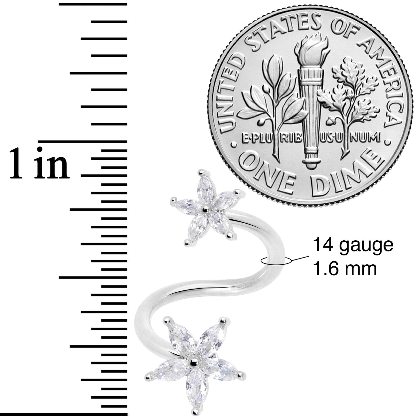 14G 1/2 Clear Gem Star Flower Spiral Twister Belly Ring