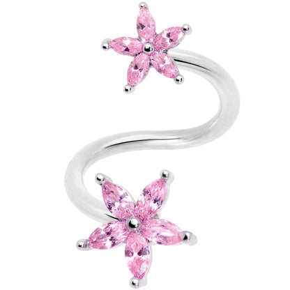 14G 1/2 Pink Gem Star Flower Spiral Twister Belly Ring