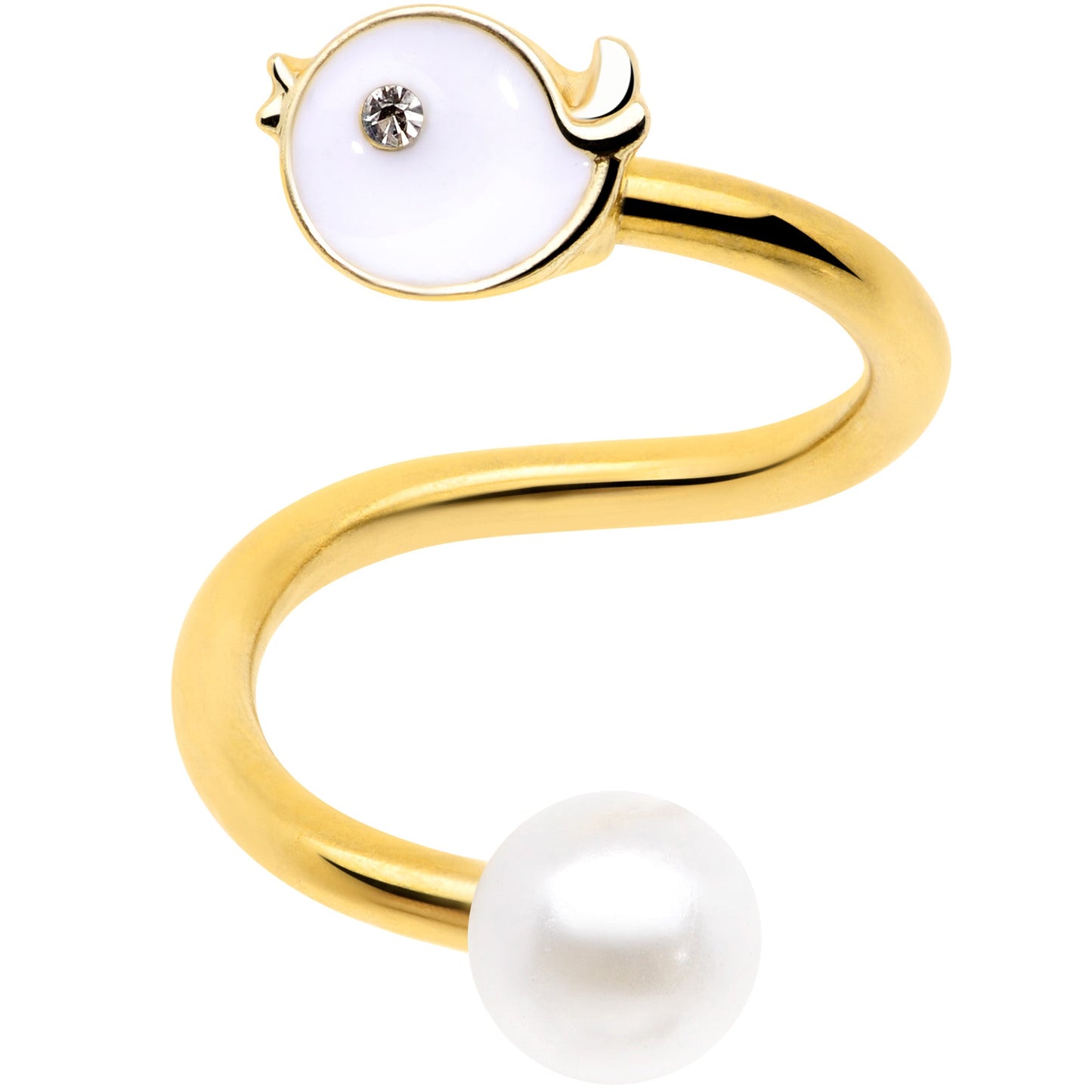 14G 1/2 Clear Gem Gold Tone Bird Spiral Twister Belly Ring