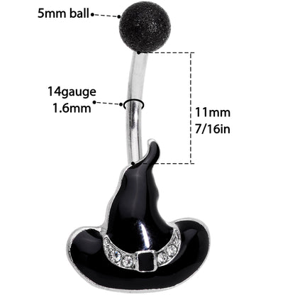 Clear Gem Black Halloween Witches Hat Belly Ring