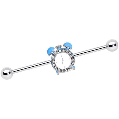 14G Clear Gem Light Blue Alarm Clock Industrial Barbell 38mm