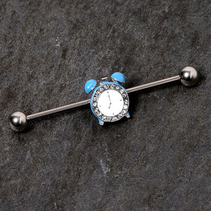 14G Clear Gem Light Blue Alarm Clock Industrial Barbell 38mm