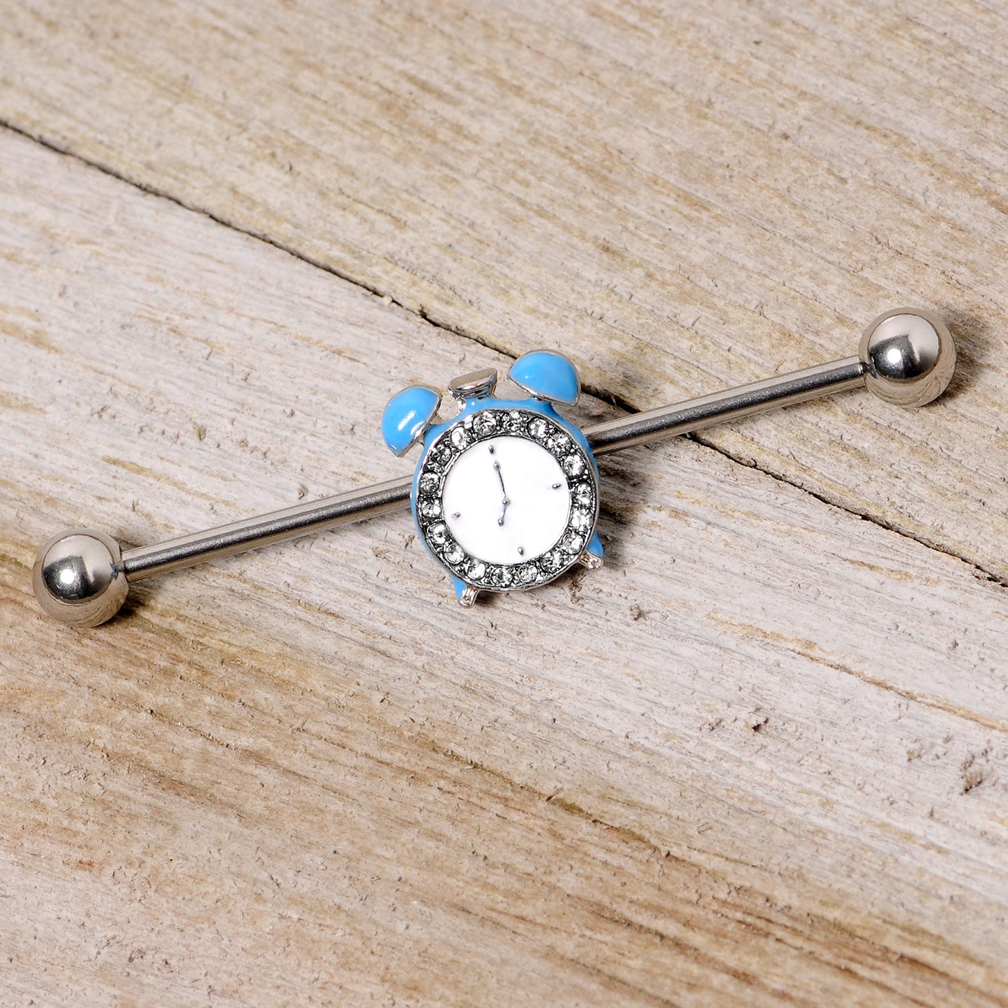 14G Clear Gem Light Blue Alarm Clock Industrial Barbell 38mm