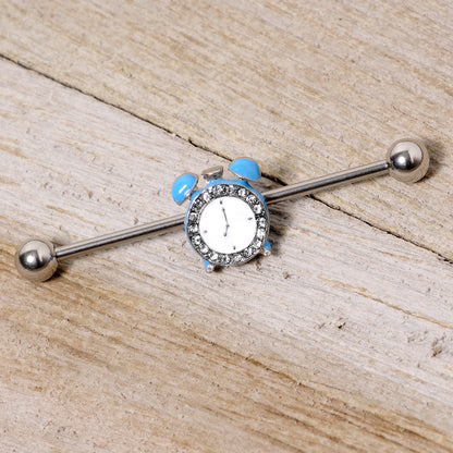 14G Clear Gem Light Blue Alarm Clock Industrial Barbell 38mm