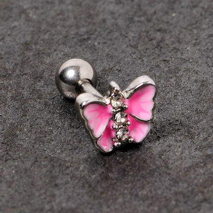 16G 1/4 Clear Gem Pink Butterfly Cartilage Tragus Earring