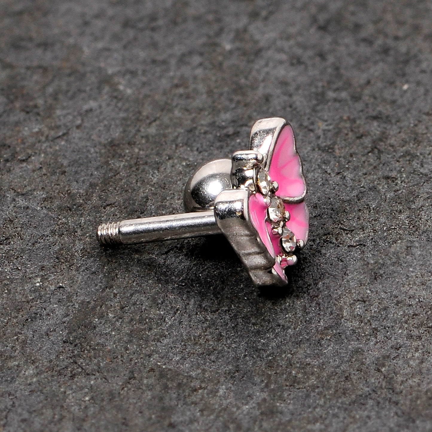 16G 1/4 Clear Gem Pink Butterfly Cartilage Tragus Earring