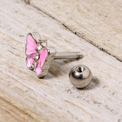 16G 1/4 Clear Gem Pink Butterfly Cartilage Tragus Earring