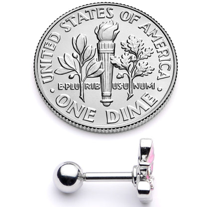 16G 1/4 Clear Gem Pink Butterfly Cartilage Tragus Earring