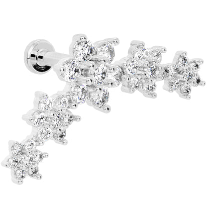 16G 1/4 Clear CZ Gem Floral Internally Threaded Labret
