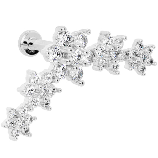 16G 1/4 Clear CZ Gem Floral Internally Threaded Labret