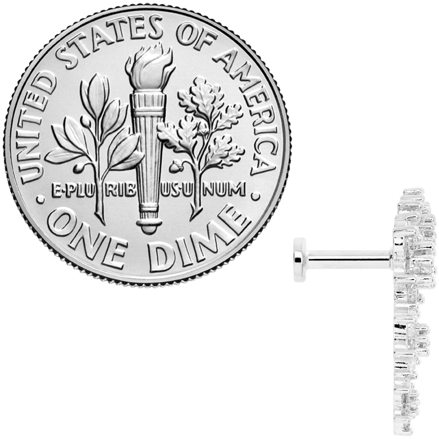 16G 1/4 Clear CZ Gem Floral Internally Threaded Labret