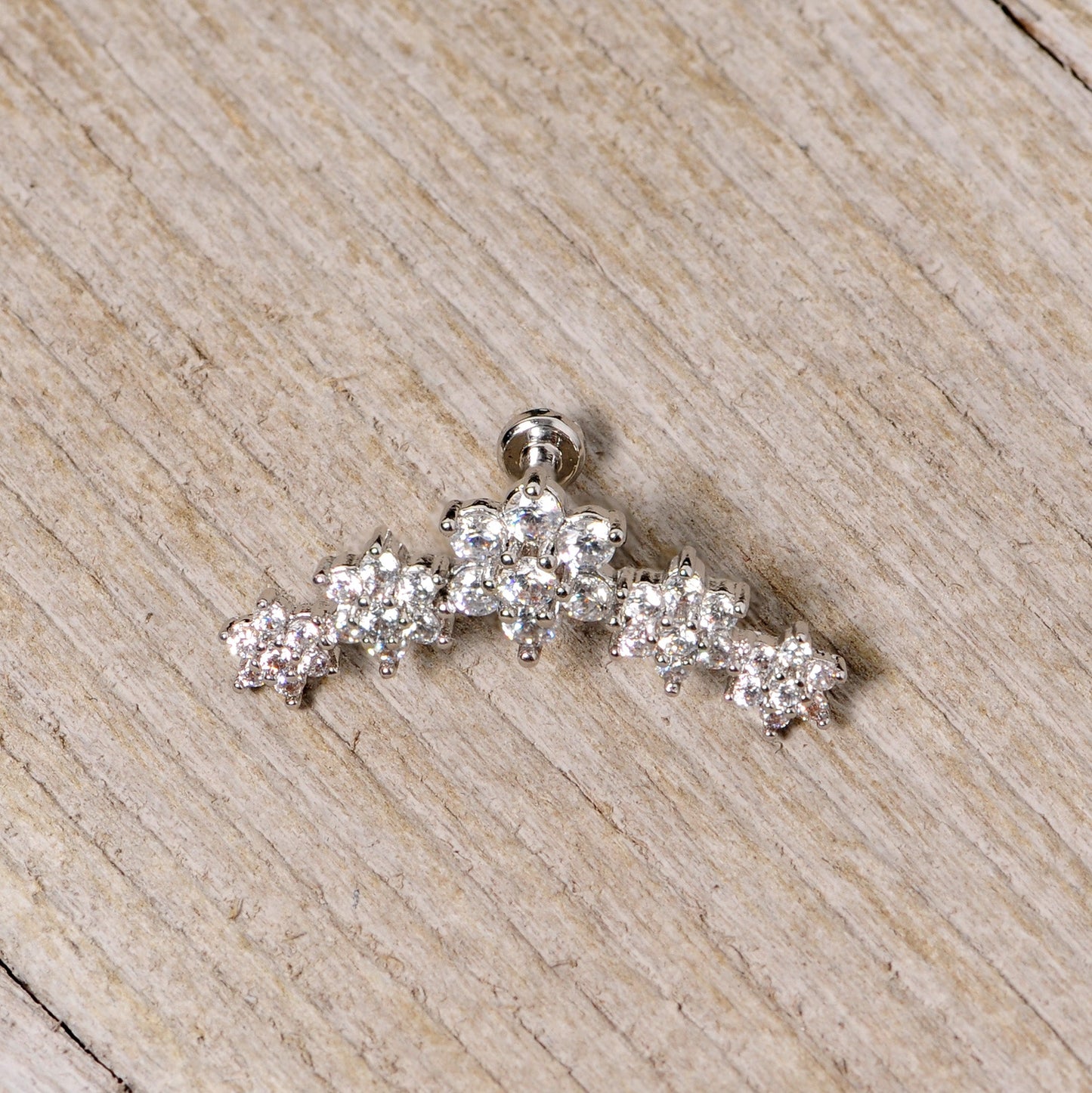 16G 1/4 Clear CZ Gem Floral Internally Threaded Labret