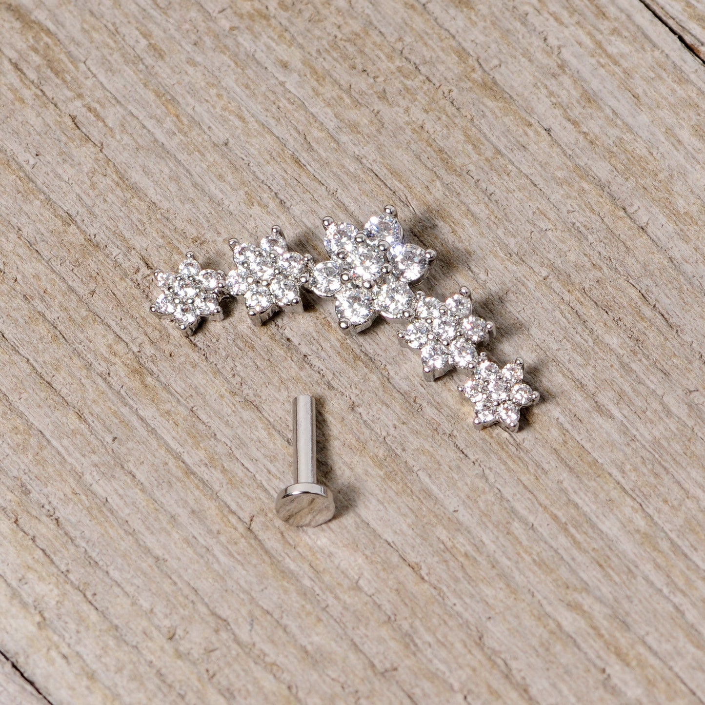 16G 1/4 Clear CZ Gem Floral Internally Threaded Labret