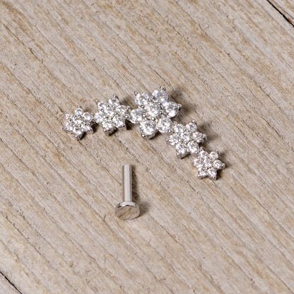 16G 1/4 Clear CZ Gem Floral Internally Threaded Labret