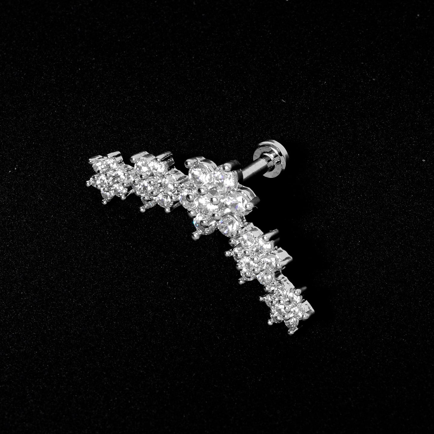 16G 1/4 Clear CZ Gem Floral Internally Threaded Labret