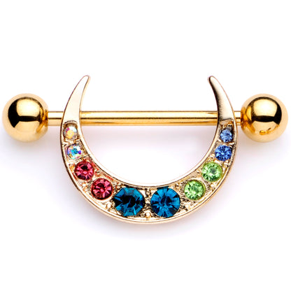 14G 7/8 Multicolor Gem Gold Tone Crescent Nipple Shield Set