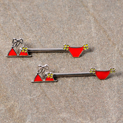 14G 5/8 Red Itty Bitty Bikini Barbell Nipple Ring Set