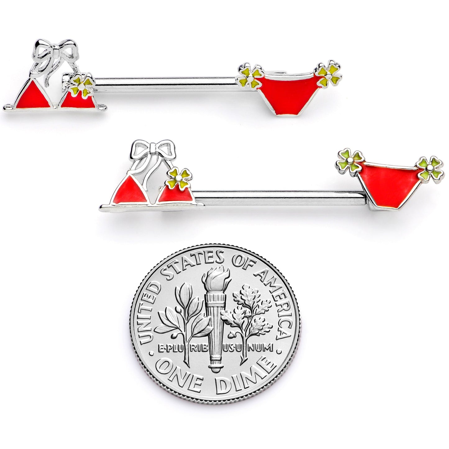 14G 5/8 Red Itty Bitty Bikini Barbell Nipple Ring Set