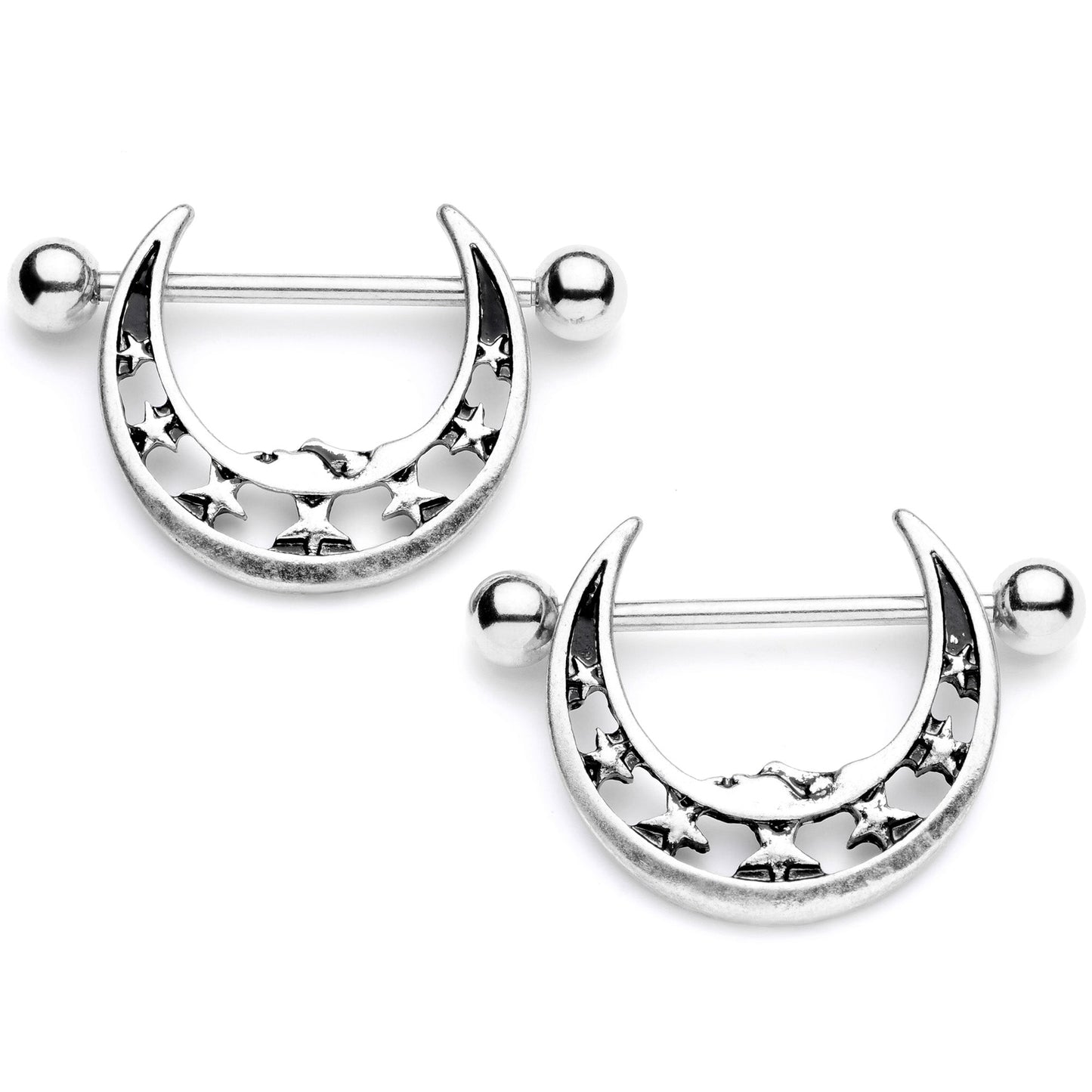 14G 7/8 Starry Crescent Moon Nipple Shield Set